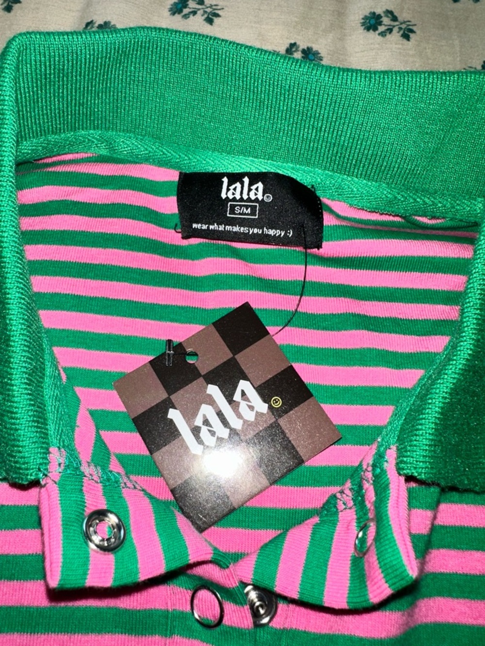 Lalaland University Oversized Polo Mini Dress in Watermelon Stripes - Picture 5 of 5